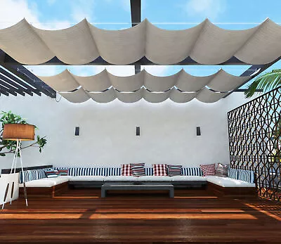 Outdoor Retractable Pergola Canopy Cover Roman Wave Sail Yard Patio Awning Gray • $176.53