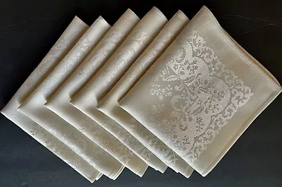 Six Vintage Made In Japan Ivory Luncheon Damask Napkins 12 SQ Floral Design • $14.95