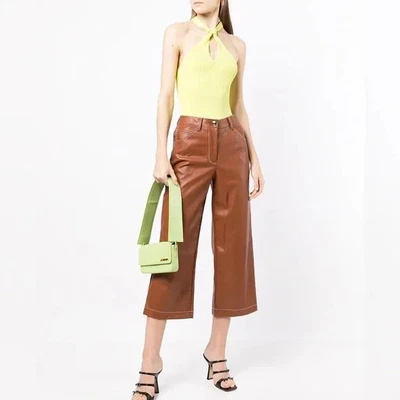 $125 • Buy STAUD Women's Wide Leg Leather Cropped Pants Sz 0 NWT MSRP $325