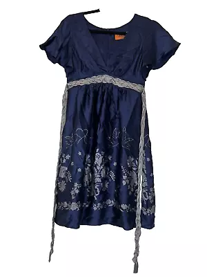 VOOM By Joy Han Dress Size Small 100% Silk Preppy Navy Grey Short Sleeve • $32.99