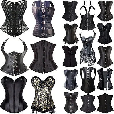 Women Black Sexy Boned Corset Basque Waist Cincher Steampunk Bustier Costume HOT • £28.79