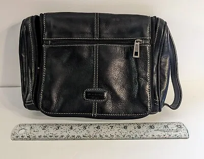 Fossil Leather Toiletry Bag Black Hanging  Travel Weekender Mens Great Condition • $24.99