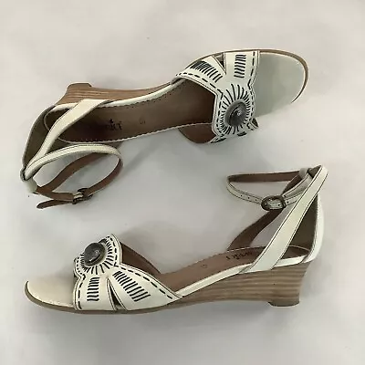 Caprice White Cream Gemstone Cutout Ankle Strap Low Sandals - Size 5.5 • £19.99