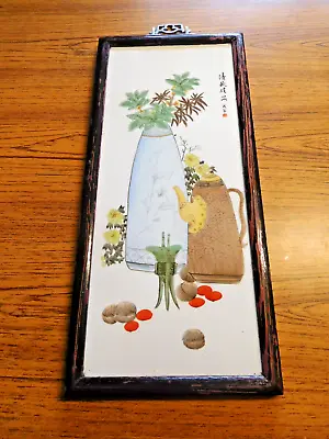 Vintage Framed CHINESE PAINTING ON PORCELAIN ~SIGNED~ 20  X 9  ~ FREE SHIP~ • $89.99