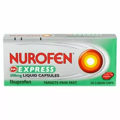 Nurafen Express Liquid Capsules Pain Relief Ibuprofon 200mg-16 • £5.35