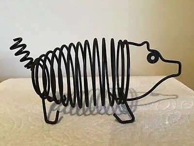 Vintage 6.5” MCM Spiral Black Metal PIG Letter/Mail Holder Art Sculpture • $10.95