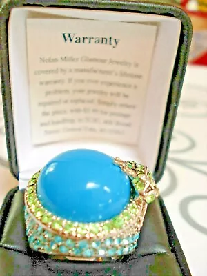 $125 • Buy RARE Retired NOLAN MILLER Glamour Collection Large Chunky Crystals FROG Ring 