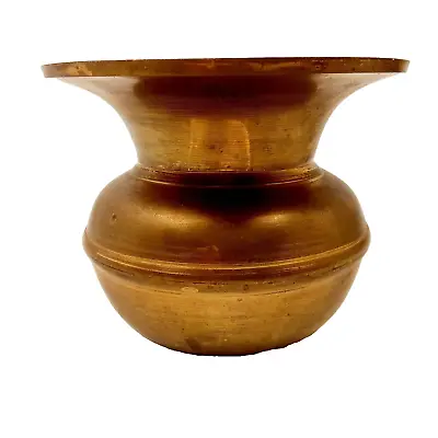 Small Exotic Arabian Style 3.5  Brass Vase W/ Round Body Flared Rim Aged Patina • $7.99