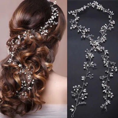 Pearls Wedding Hair Vine Crystal Bridal Accessories Diamante Flower Headpiece  • £4.99