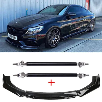 For Mercedes-Benz AMG C300 C63 Front Bumper Lip Splitter Spoiler + Strut Rods A+ • $89.55