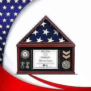  Mahogany Case For American Veteran Burial Flag – Wooden Military Shadow Large • $189.10