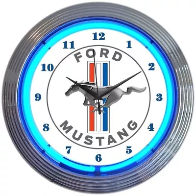 Ford Mustang Blue Neon Clock 15 X15  • $85.99