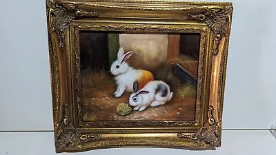 Ornate FramedHand Painted Oil Painting 8x10 Inch Rabbit Bunny Pet Farm • $118