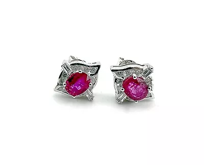 Gold Ruby Diamond Earrings With Approx 0.3ct Diamonds 18ct White Gold • £860