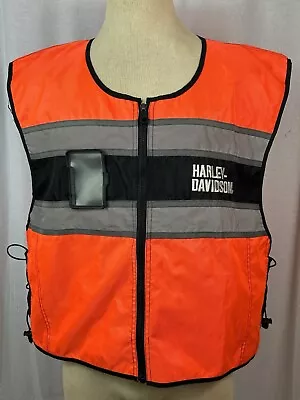 HARLEY DAVIDSON Men Hi-Vis Safety Vest Reflective Orange Black Moto Biker XL-3XL • $39.99