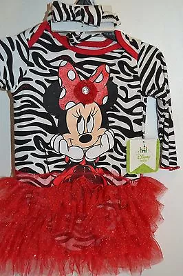 Minnie Mouse Disney Baby Zebra Print One Piece With Tutu & Matching Headband • $16.99