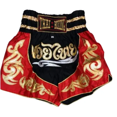 Shorts Kids Muay Thai Kickboxing Sport Black Red Elastic Waist Drawstring Size M • $2.24
