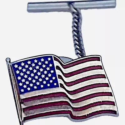 Vintage  Silver  Tone American Flag Tie Tack With Chain • $7.50