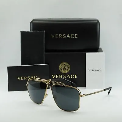 New VERSACE VE2242 100287 Shiny Gold/Dark Gray 61-13-145 Sunglasses • $139.49