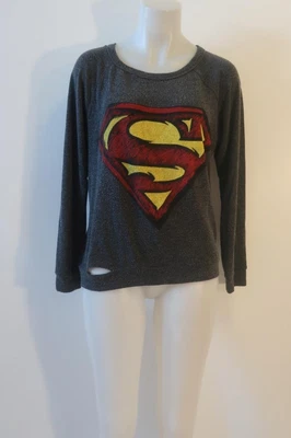 $34.99 • Buy Womens Lauren Moshi Gray Distressed Superman Shirt Sz S*
