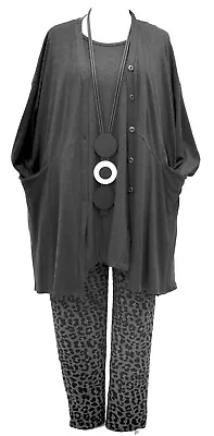 PLUS SIZE LA BASS ANTHRACITE JERSEY COLLARLESS LONG JACKET Size 26-32 • $12.42