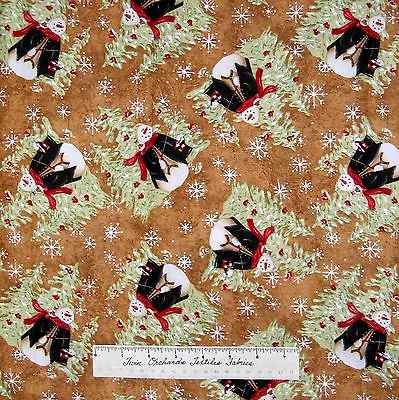 Christmas Fabric - Winter Magic Snowman Scene Brown - Riverwoods Cotton YARD • $9.99