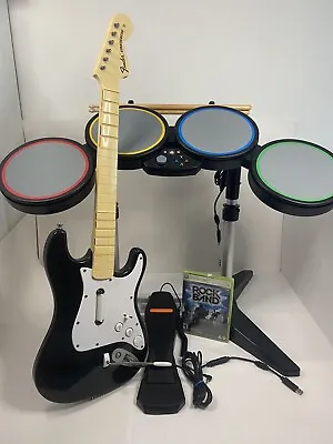 $99.99 • Buy Xbox 360 Rock Band BUNDLE Tested Wired Drums & Guitar Controller W/Game Lot