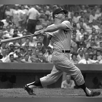 Mickey Mantle Hitting The Ball Black And White 8x10 Picture Celebrity Print • $3.99