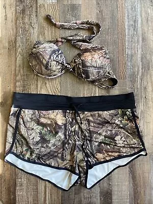 Wilderness Dreams Bikini Twist Country Surf Shorts Set Camouflage Camo Mossy Oak • $39