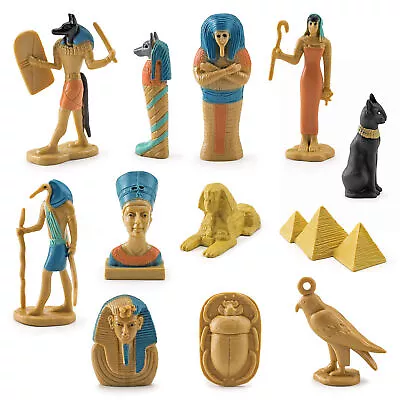 12Pcs Miniature Egyptian Gods And Goddesses Figurine Set Anubis Sphinx Pyramids • £11.15