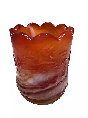 L.G. Wright Glass Red & White Slag Hanging Cherry Pattern Toothpick Holder  • $22.40