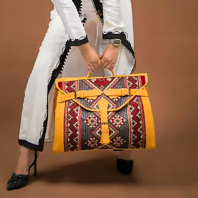 Kilim Travel Bag Victorian Carpet Bag Mary Poppins Vintage Leather Weekender • $155.99