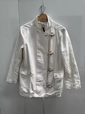 Vintage Y2K White Coat With Metal Clasps Polo Style Jacket Medium • $65