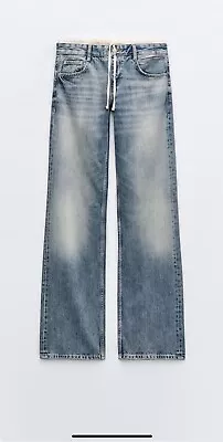 Zara New Woman Ss24 Blue Trf Wide-leg Contrast Mid-rise Jeans Ref:6045/049 Uk 8 • £58