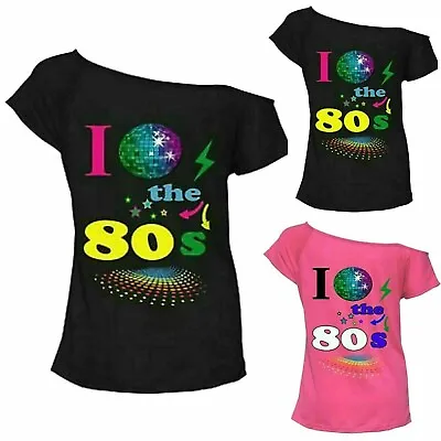 Womens Ladies Multi I Love The 80s Fancy Dress Hen Party Retro T-Shirt Top 8-26 • £7.95