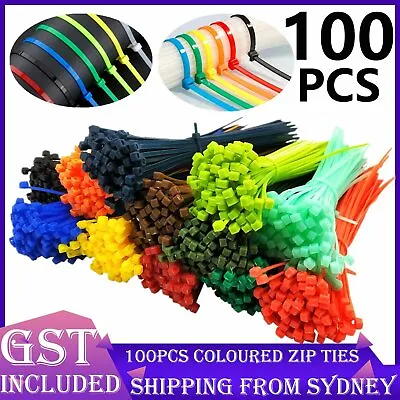 100pcs Colourful Cable Ties Zip Nylon UV Stabilised Bulk Cable Tie For Trade Use • $29.09