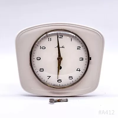 Mid Century Mauthe Wall Clock Kitchen Clock With Key No. 435 White 50er Years • $130.56