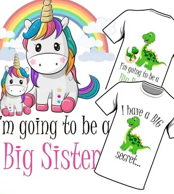 I'm Going To Be Big Sister Unicorn Big Brother Dinosaur T Shirt Transfer • £3.49