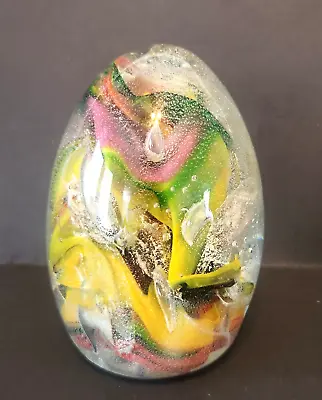 JOE RICE Large EGG Art GLASS PAPERWEIGHT Doorstop • $49.99