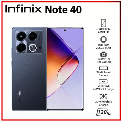 (New&Unlocked) Infinix Note 40 8GB+256GB BLACK Dual SIM Android Cell Phone • $300