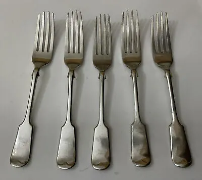 Vintage  5 X D&A Daniel Arter Silver Plate 17.5cm Fiddle Dessert Forks Cutlery • £13