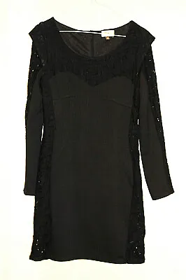 Dress. Black. Max C London Size 10. Bodycon Fit. Lace Panels Down Sides+ Sleeves • £7.65