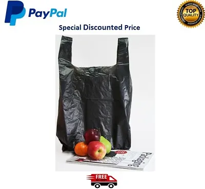£9.99 • Buy Black Plastic Vest Carrier Bags Strong Shops Stalls Supermarkets Small Large Bag