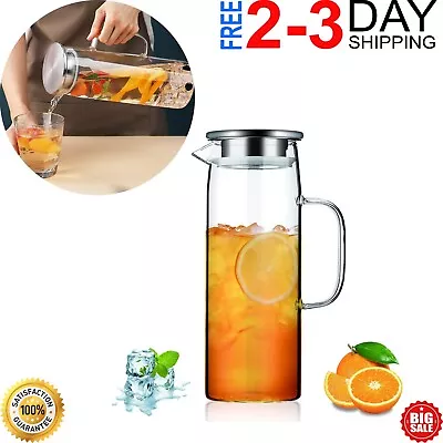 51oz Heat Resistant Glass Water Pitcher/Water Carafe With Infuser Pitcher Lid • $17.99