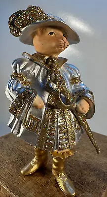 Vntg Cat Ornament Renaissance/3 Musketeer Style Outfit Puss In Boots Silver/Gold • $74.95