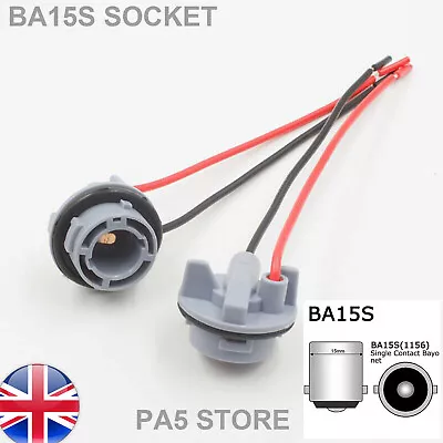 2x BA15S 1156 Plastic Wired Light Bulb Socket Holder P21W Cars Vans TRUCKS LED • £5.95