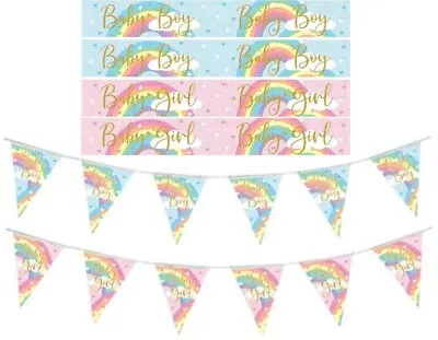 Rainbow Baby Boy Girl New Baby Shower Gender Reveal Foil Banner & Bunting • £1.89