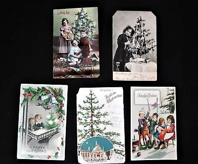 Lot Of 5 Antique Christmas Postcards Early 1900's - Children With Feather Trees • $14.99