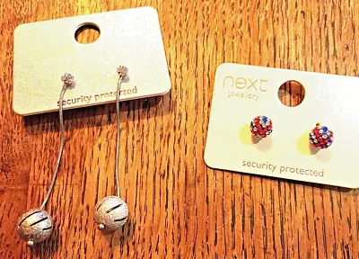 Brand New Unworn 2 Pairs Of Next Earrings Union Jack And Silver Ball • £10