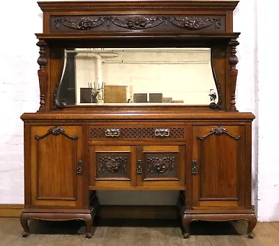 Stunning Antique Carved Walnut Mirror Back Sideboard - Side Cabinet - Dresser • £275